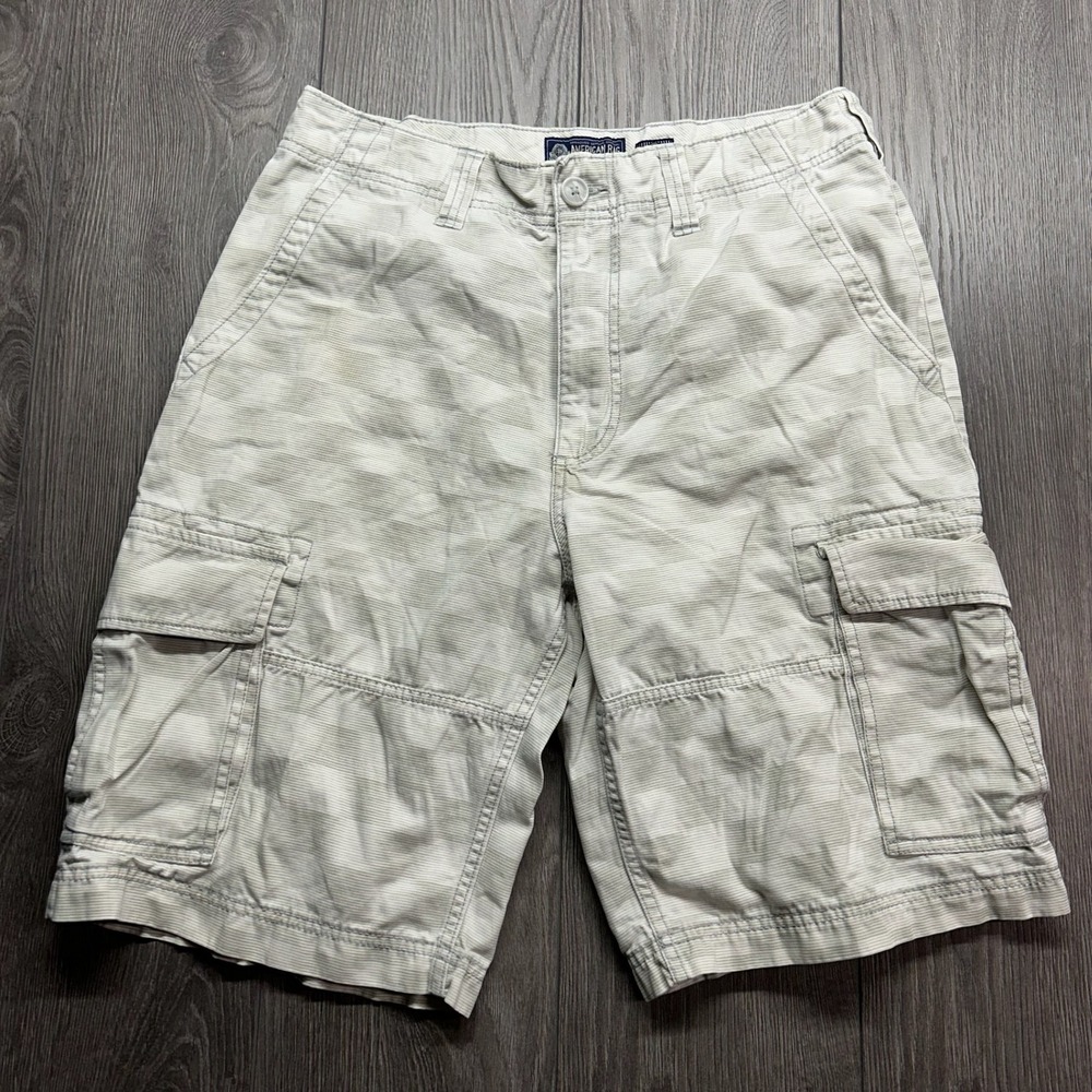 American Rag Mens Cargo Shorts Size 32 Gray White Striped Cotton Casual Outdoor